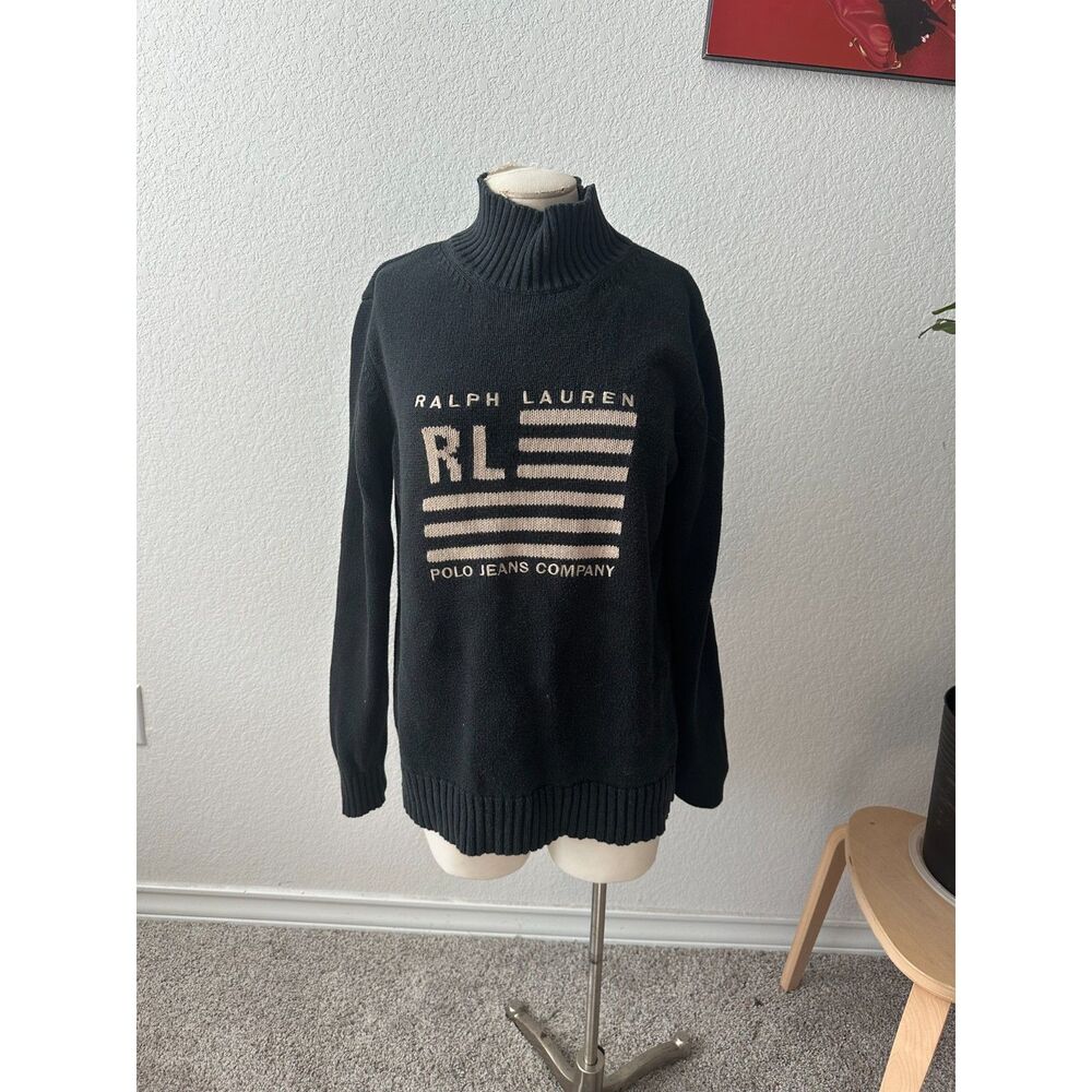 Vintage Polo Jean Co. Men's Turtle Neck American Flag Sweater